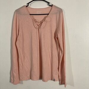 Marc New York Top Women XL Peach Lace Up Long Sleeve MNY Performance